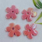 Flat Five-petal Flower Ceramic Beads 36mm Colorful Glazed 10pcs 5
