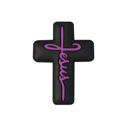 Silicone Focal Beads Jesus Cross Black White Script Text 20pcs 4