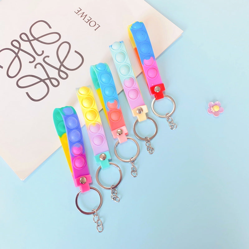 PVC Soft Rubber Bubble Wristlet Keychain Pastel Tie Dye Colors 3
