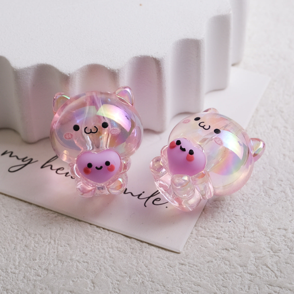 Plating Heart Acrylic Beads 27mm Transparent Cat Design 10pcs 8