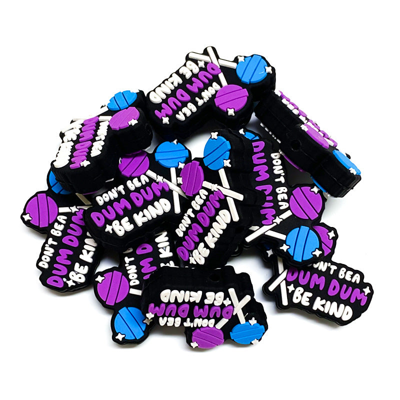 Silicone Focal Beads Cartoon Simulation Lollipop Be Kind Text 20pcs 4
