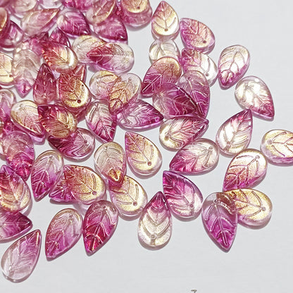 Czech Glass Beads Leaf 18mm Dark Blue Gradient Gold Shimmer 100pcs 15