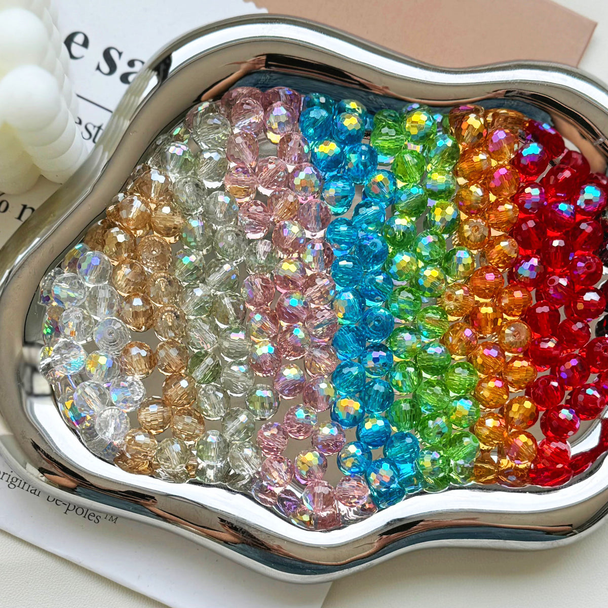 Vintage Faceted Round Glass Beads 8mm Iridescent 50pcs 3