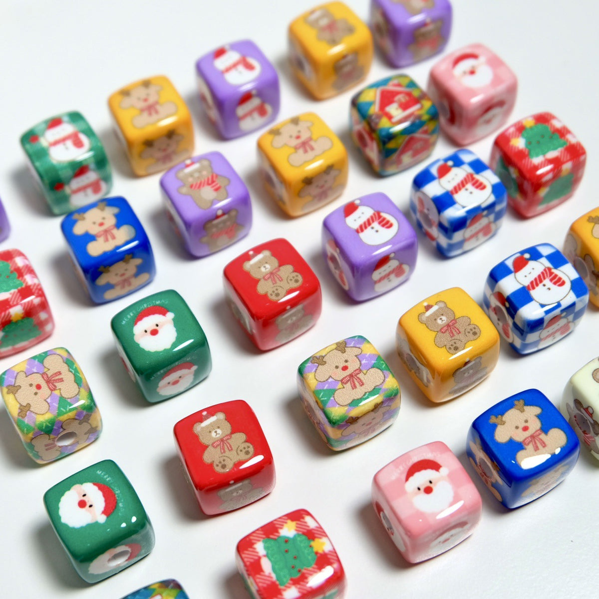 Christmas Square Acrylic Beads 14mm Colorful Printed 10pcs 5