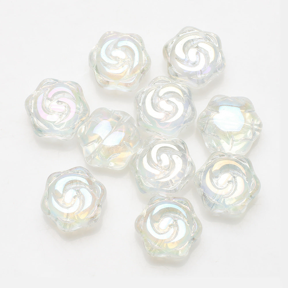 Electroplated Rose Glass Beads 16mm Transparent Iridescent 20pcs 6