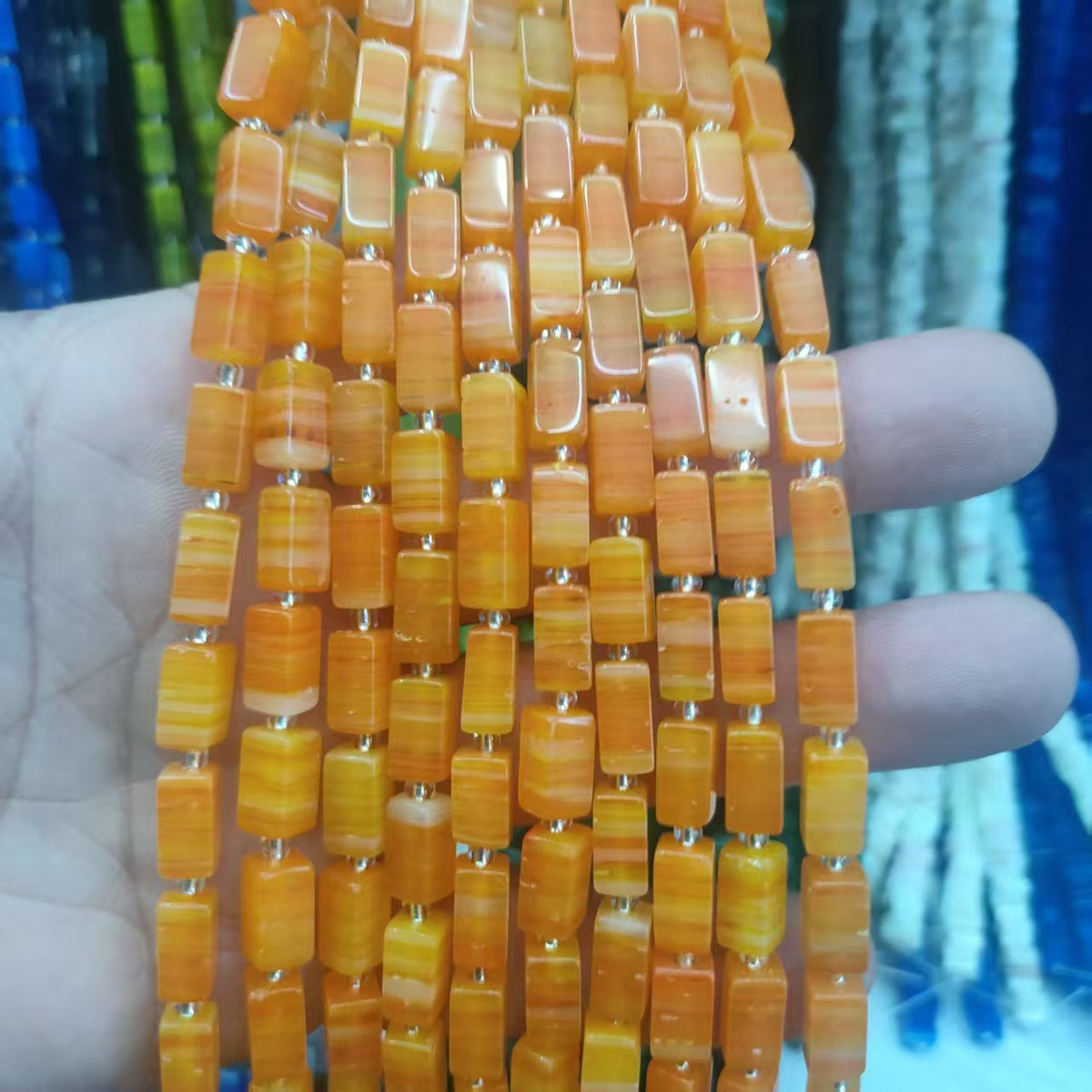 Lampwork Square Glass Beads 6x12mm Nepal Marble Texture 32pcs 4