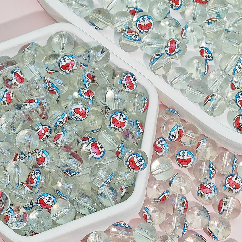 Transparent Round Glass Beads 10mm Cartoon Character Printing 100pcs 13