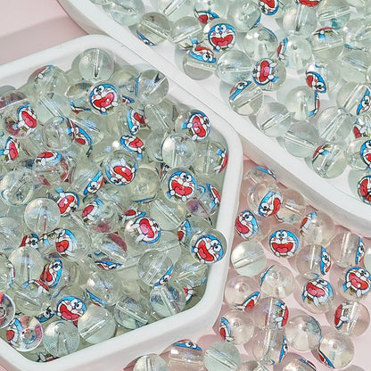 Transparent Round Glass Beads 10mm Cartoon Character Printing 100pcs 13
