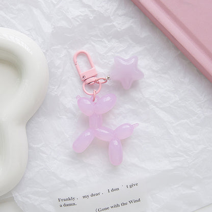 Acrylic Balloon Dog Keychain with Pentagram Star Charm Lilac 5