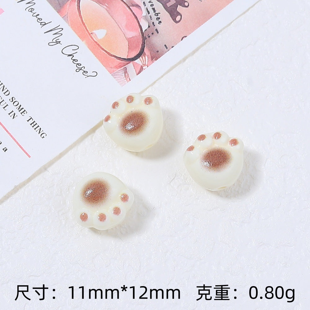 Cute Kitten and Paws Resin Beads Irregular Shape Multicolor 3pcs 8