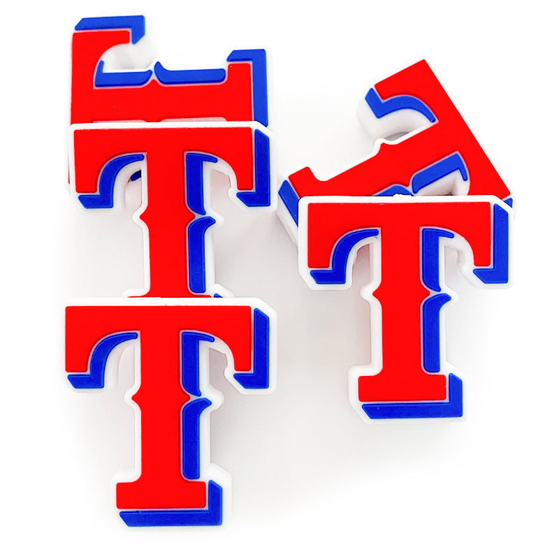 Silicone Focal Beads English Letter T Varsity Style Layered Color Blocking 20pcs 4