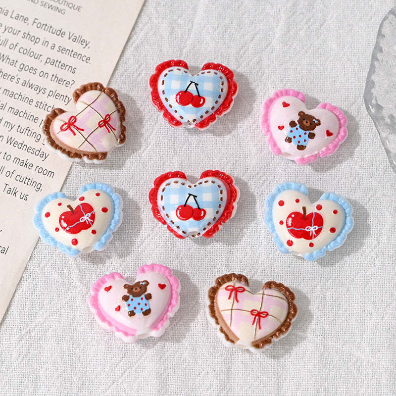 Cherry Heart Acrylic Beads 22mm Decorative 10pcs 2