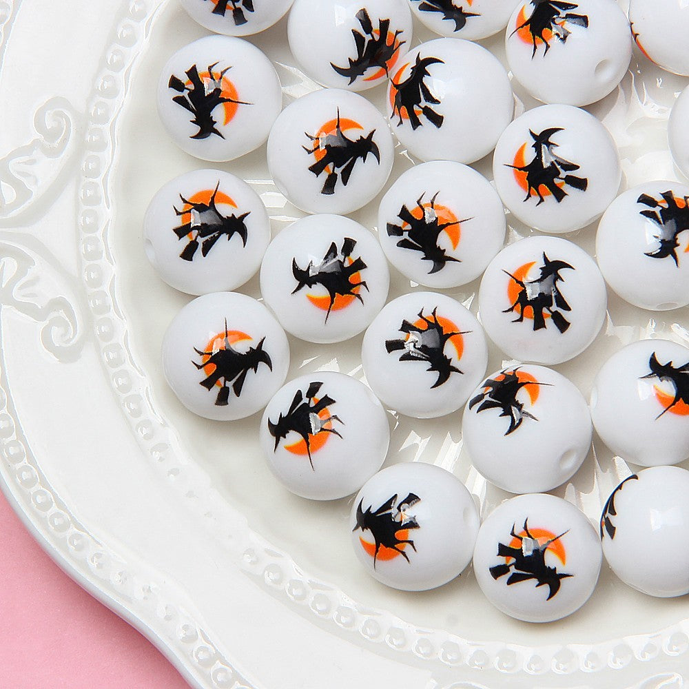 Halloween Printed Acrylic Beads 16mm Pumpkin Ghost Designs 7