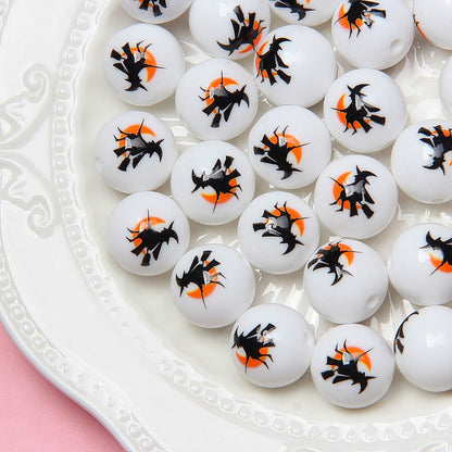 Halloween Printed Acrylic Beads 16mm Pumpkin Ghost Designs 7