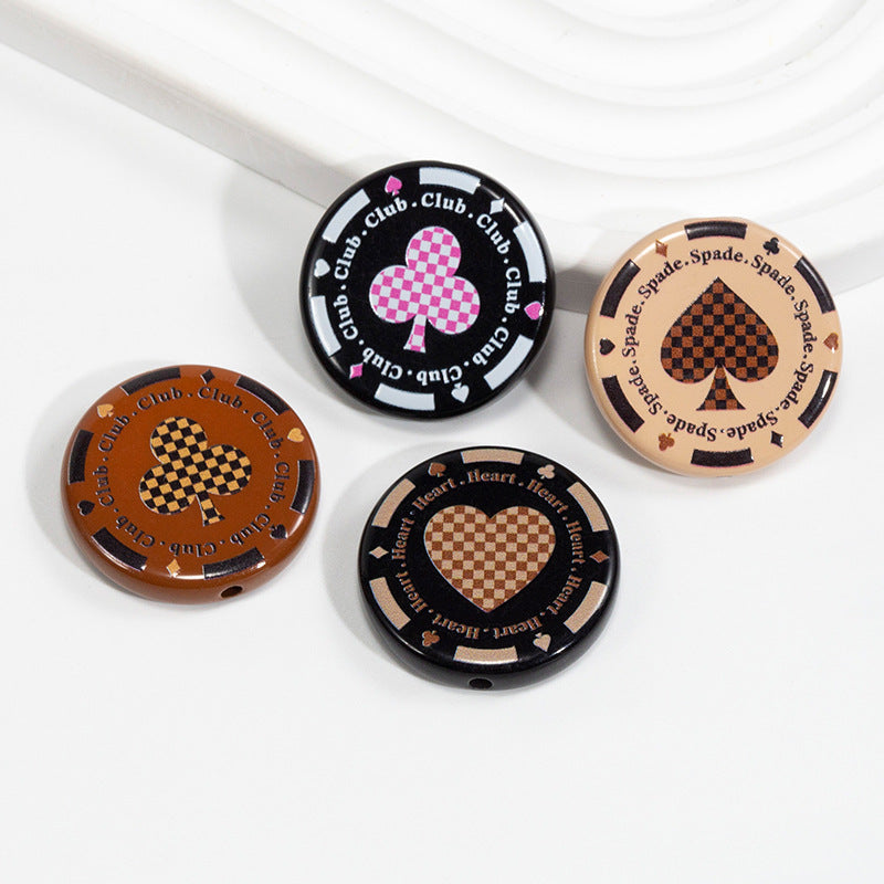 Flat Acrylic Beads 31mm Texas Chip Card Suits Printed 10pcs 2