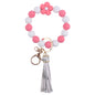 Colorful Flower Silicone Bead Wristlet Keychain with Leather Tassel 8