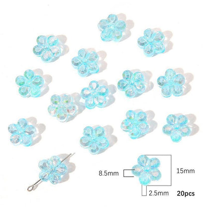 Transparent Chubby Five-Petal Flower Acrylic Beads 15mm Colorful 20pcs 9