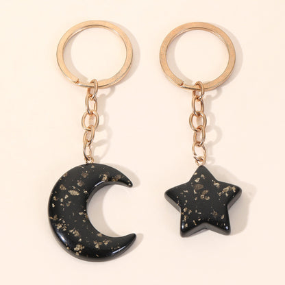 Acrylic Star Moon Couple Keychain Gold Flakes Delicate Chain 4