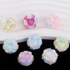 Polymer Clay Heart Rhinestone Beads 25mm Flat Shimmer 6pcs 4