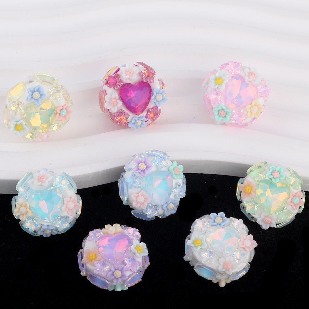 Polymer Clay Heart Rhinestone Beads 25mm Flat Shimmer 6pcs 4
