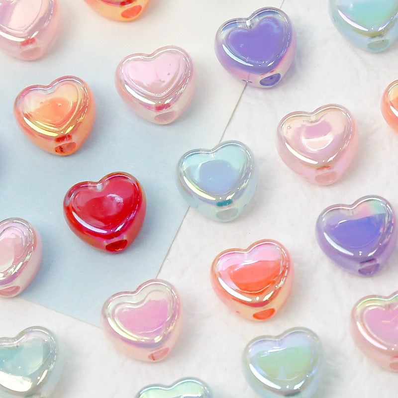 Milky Candy Heart Acrylic Flat Beads 14mm Double Layer 10pcs