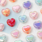 Milky Candy Heart Acrylic Flat Beads 14mm Double Layer 10pcs