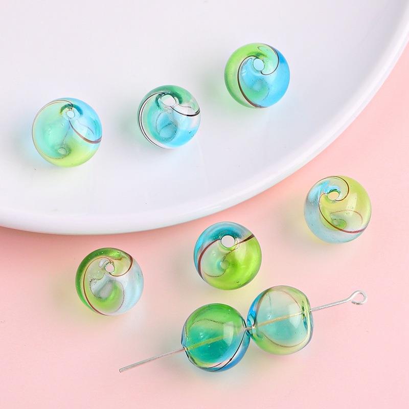Hand Painted Hollow Polka Dotted Blown Glass Beads 14mm 4pcs 18