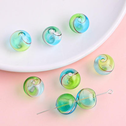 Hand Painted Hollow Polka Dotted Blown Glass Beads 14mm 4pcs 18