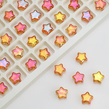 Plated Star Shaped Glass Beads 8mm Rainbow Electroplated 100pcs 16