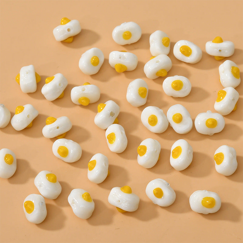 Lampwork Glass Beads Poached Egg 12mm Enamel Handmade 6pcs 5