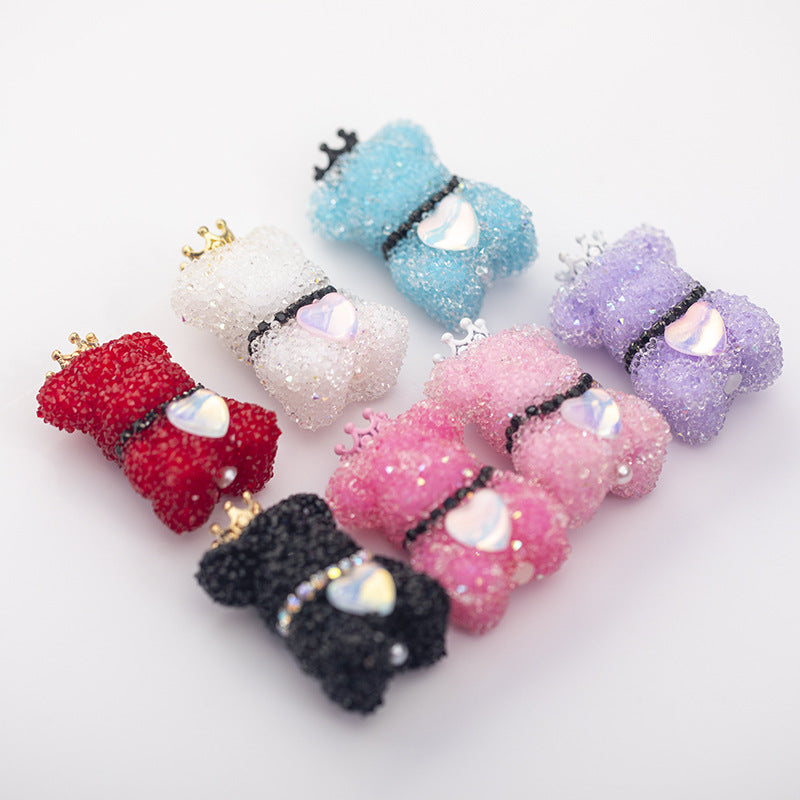 Sugar Crown Bear Rhinestone Focal Beads Alloy with Rhinestones 10pcs