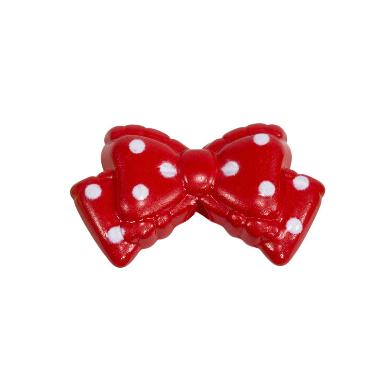 Polka Dotted Double Layer Bow Acrylic Beads 25mm Colorful Glossy 10pcs 9