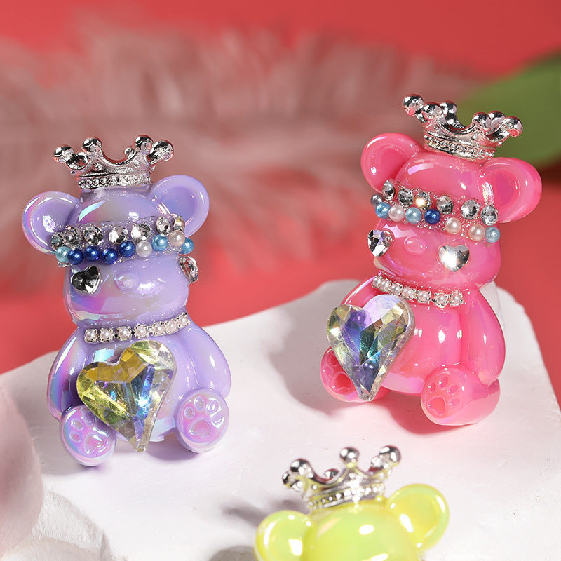 Crown Bear Acrylic Beads 22x38mm Glossy with Jewels 5pcs 2