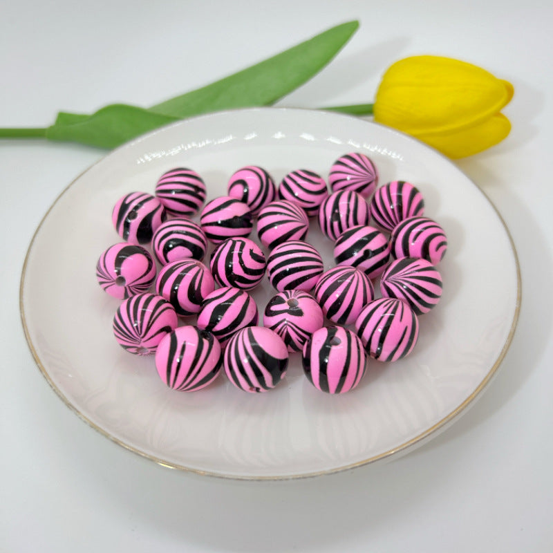 Dopamine Colored Zebra Patterned Acrylic Beads 16mm 50pcs 8