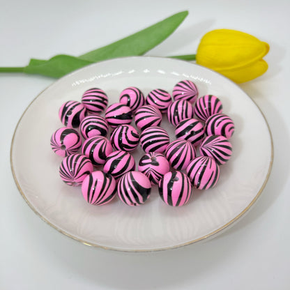 Dopamine Colored Zebra Patterned Acrylic Beads 16mm 50pcs 8