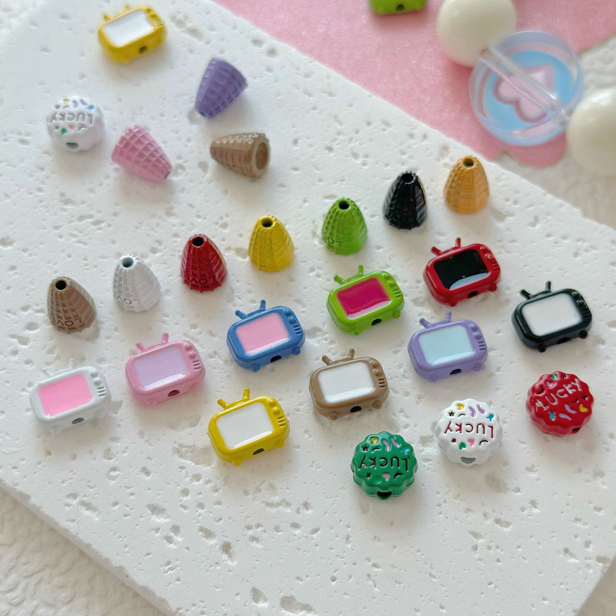 Cupcake and TV Metal Beads Painted Colorful Alloy 20pcs 3