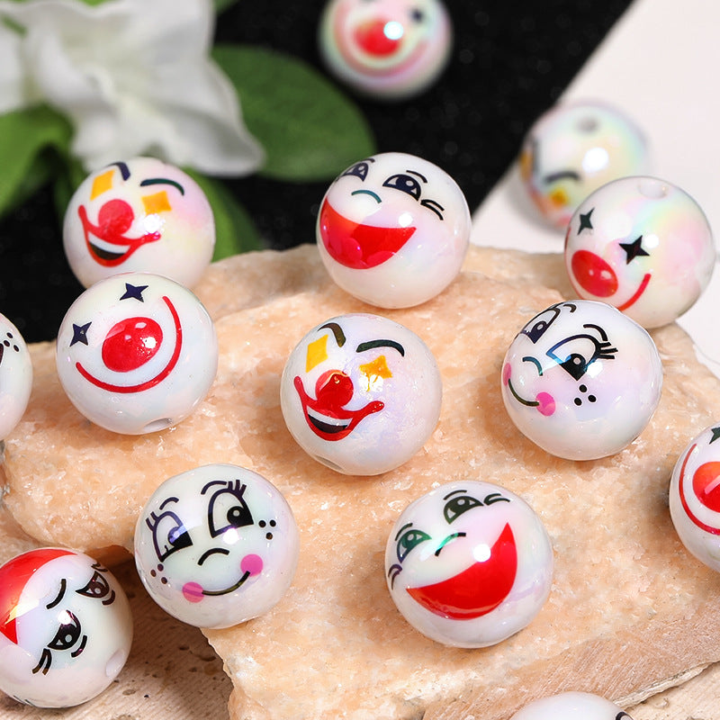 Plating Round Acrylic Beads 16mm Joker Smiley Face Glossy 50pcs