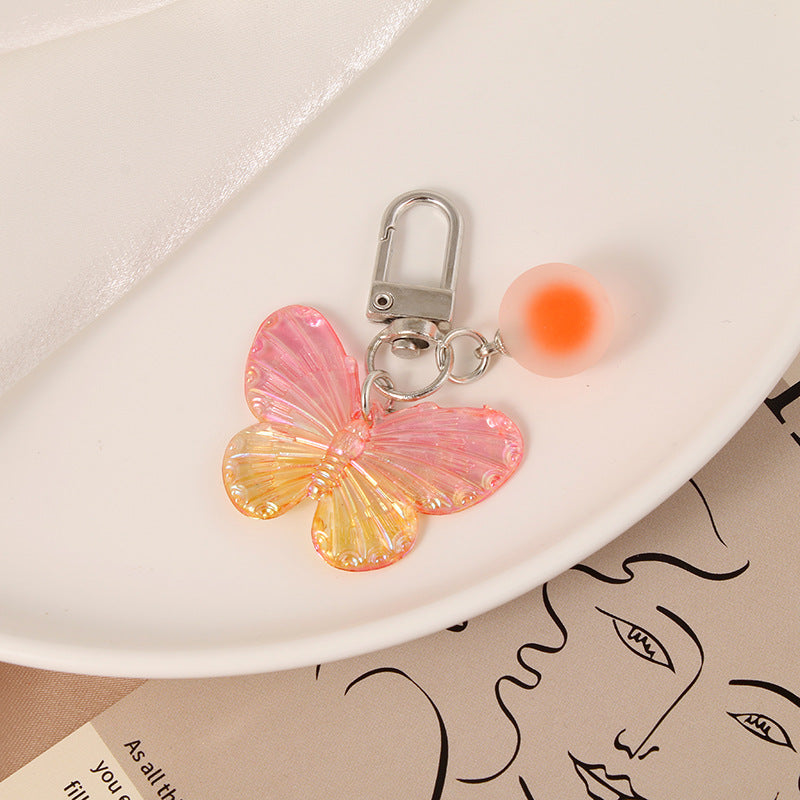 Acrylic Gradient Butterfly Keychain Translucent Wings with Frosted Bead 9