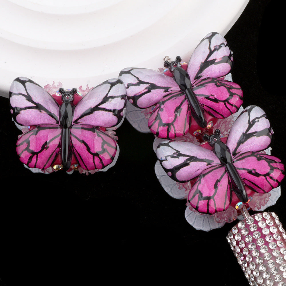 Vintage Radiant Butterfly Resin Beads 35mm Detailed Colorful 2pcs 10