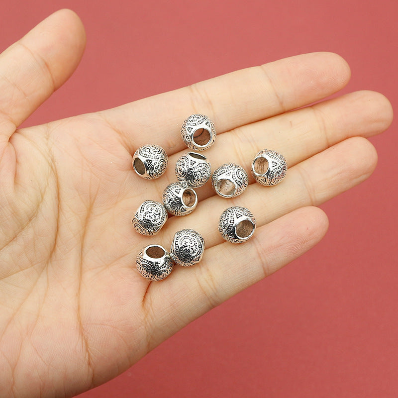 Tibetan Metal Beads 10mm Vintage Matte Pattern Large Hole Zinc Alloy 20pcs 4