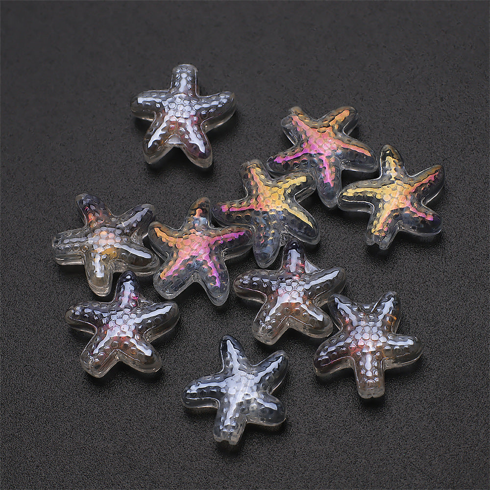Electroplated Starfish Glass Beads 13-14mm Transparent 30pcs 6