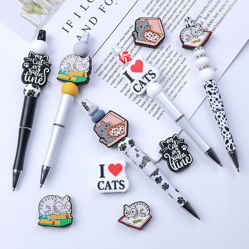 Silicone Focal Beads Cat Eating Pizza and Sleeping on Books 20pcs 4