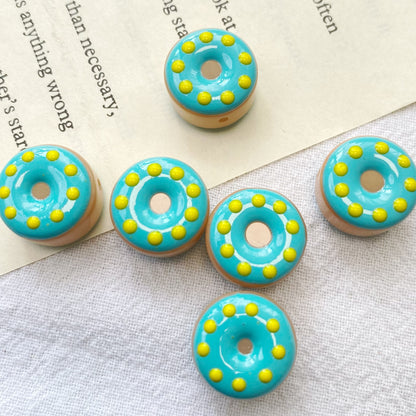 Lampwork Glass Beads Donut 15mm Hand Painted Glossy Finish 10pcs 9