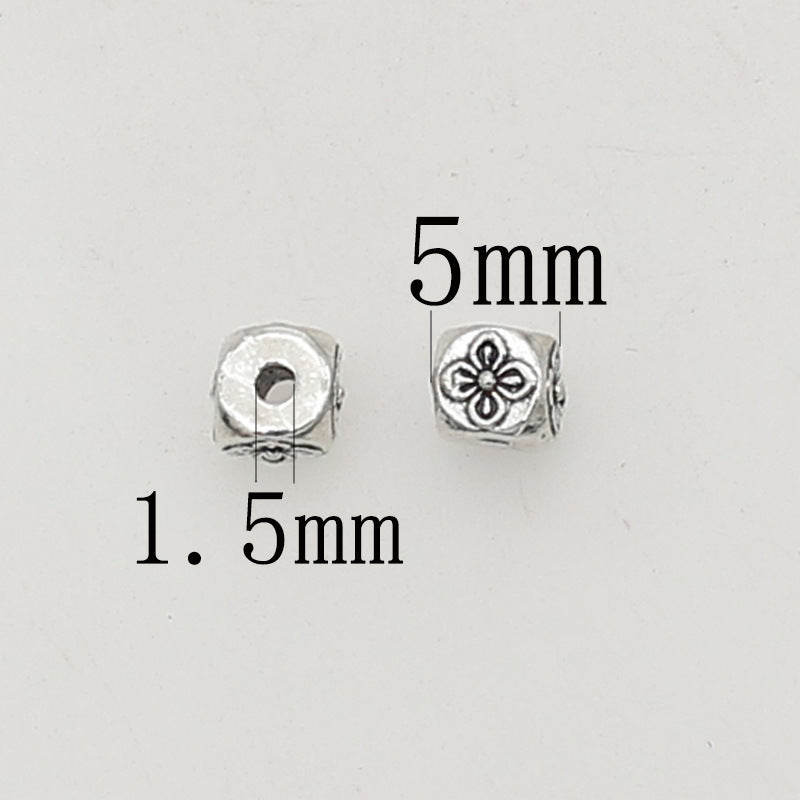 Square Metal Beads 5mm Tibetan Four Sides Plum Blossom Pattern 100pcs 3
