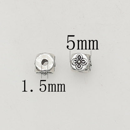 Square Metal Beads 5mm Tibetan Four Sides Plum Blossom Pattern 100pcs 3