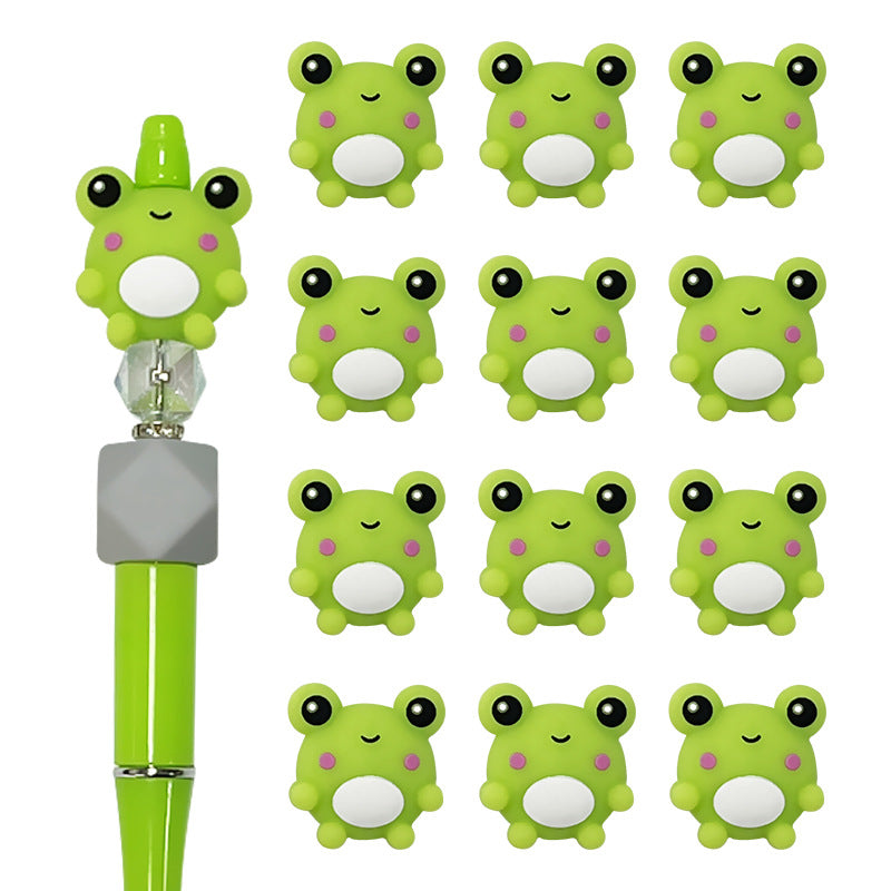 Silicone 3D Focal Beads Frog Smiling Front Facing 20pcs