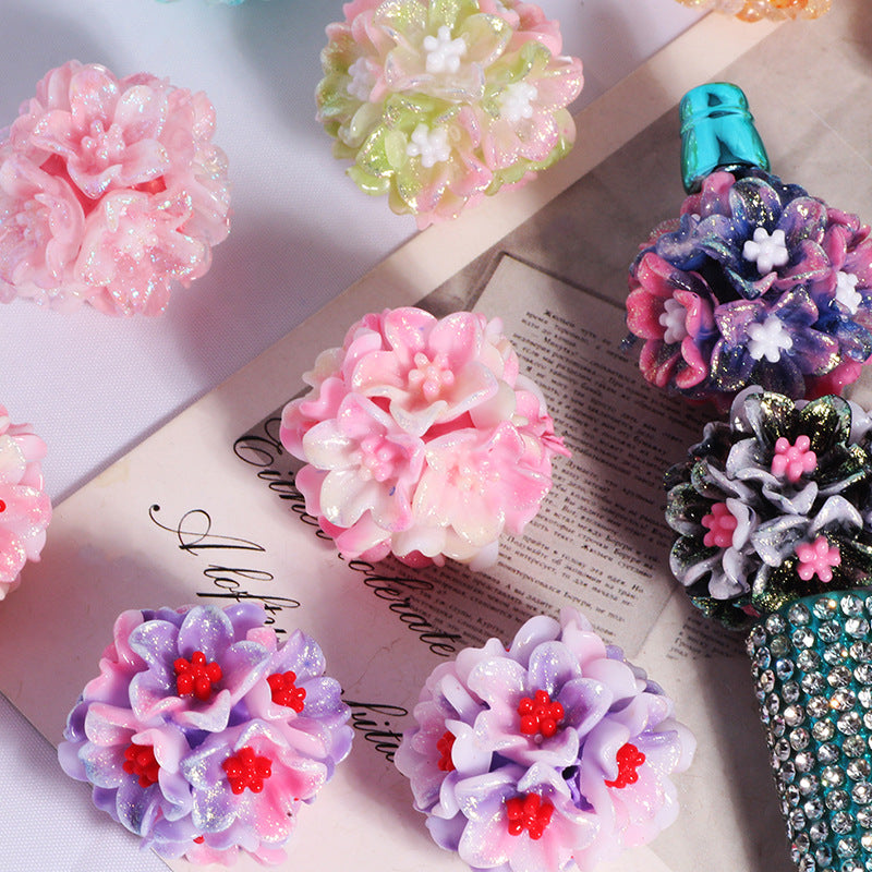 Floral Bubblegum Beads 25mm Dual Color Five-petal Flower Cluster 5pcs 2