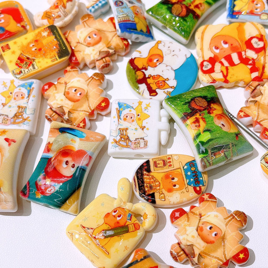 Mixed Shape Acrylic Beads Colorful Printed Flat 50pcs 2