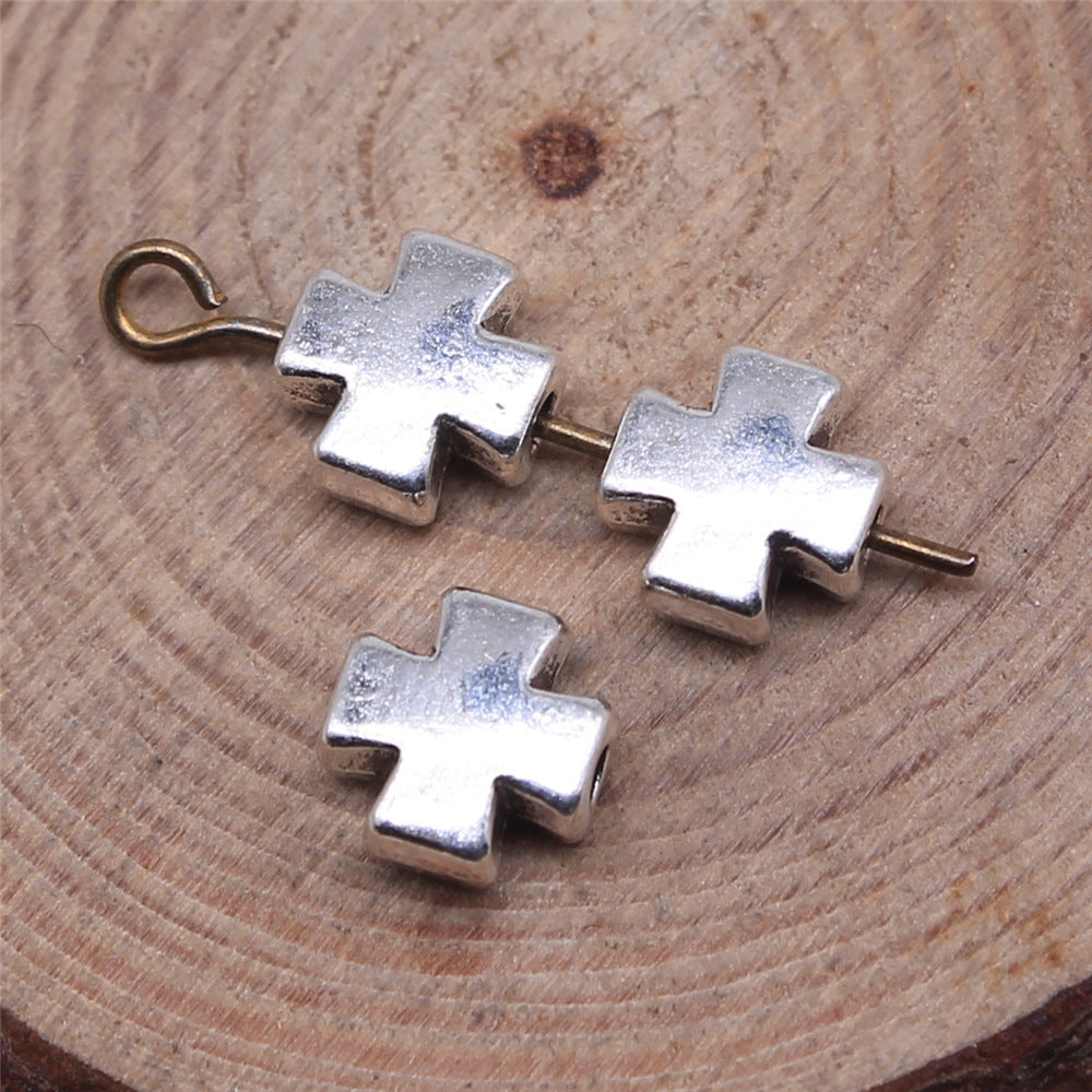 Chunky Cross Metal Beads 8mm Antique Silver Tone 60pcs 2