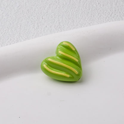 Wavy Stripe Heart Acrylic Beads 19mm Colorful Mixed 20pcs 14